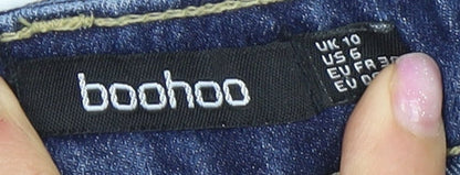 Boohoo Women’s Blue Skinny Jeans, Size 10, Button Accent