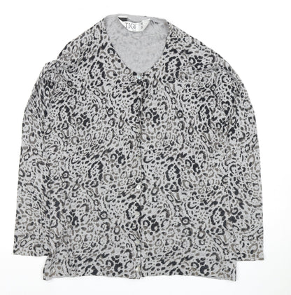 TIGI Wear Women's Grey Animal Print Cardigan Size 10