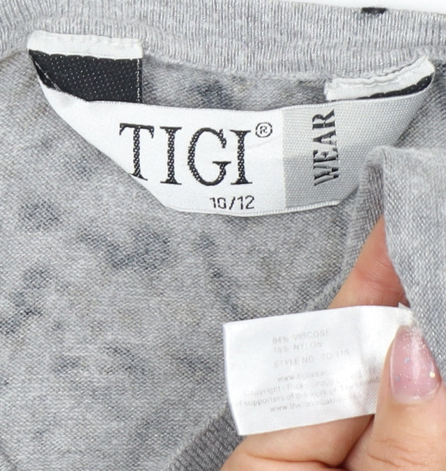 TIGI Wear Women's Grey Animal Print Cardigan Size 10