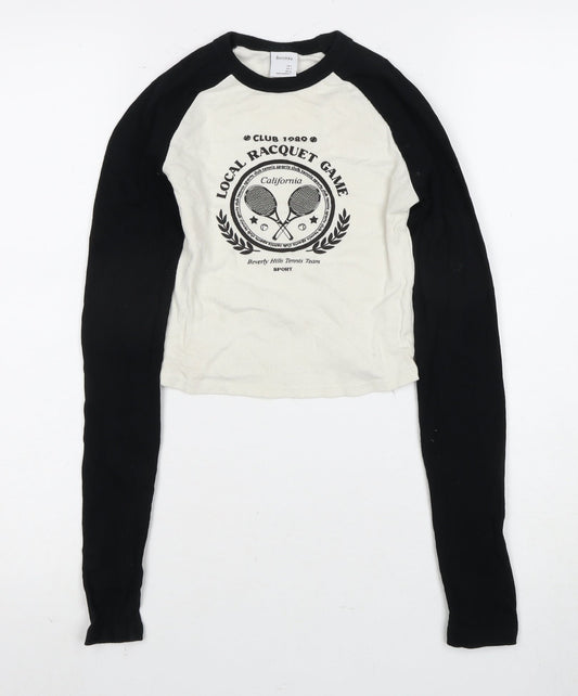 Bershka Women's Black & White Ringer T-Shirt, Size 8