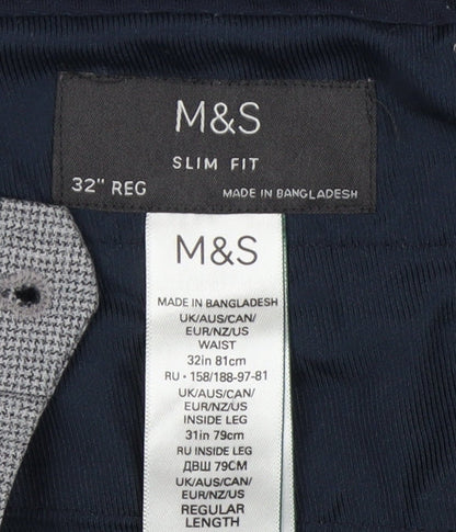 Marks and Spencer Men's Grey Slim Fit Trousers, Size 32