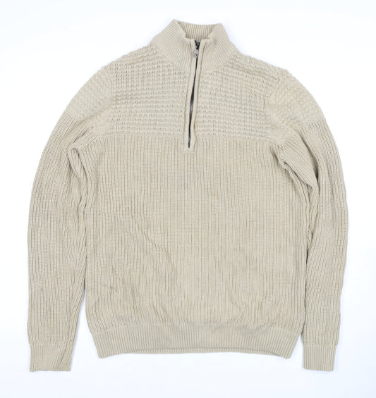 Blend Men's Beige Waffle-Knit Pullover M