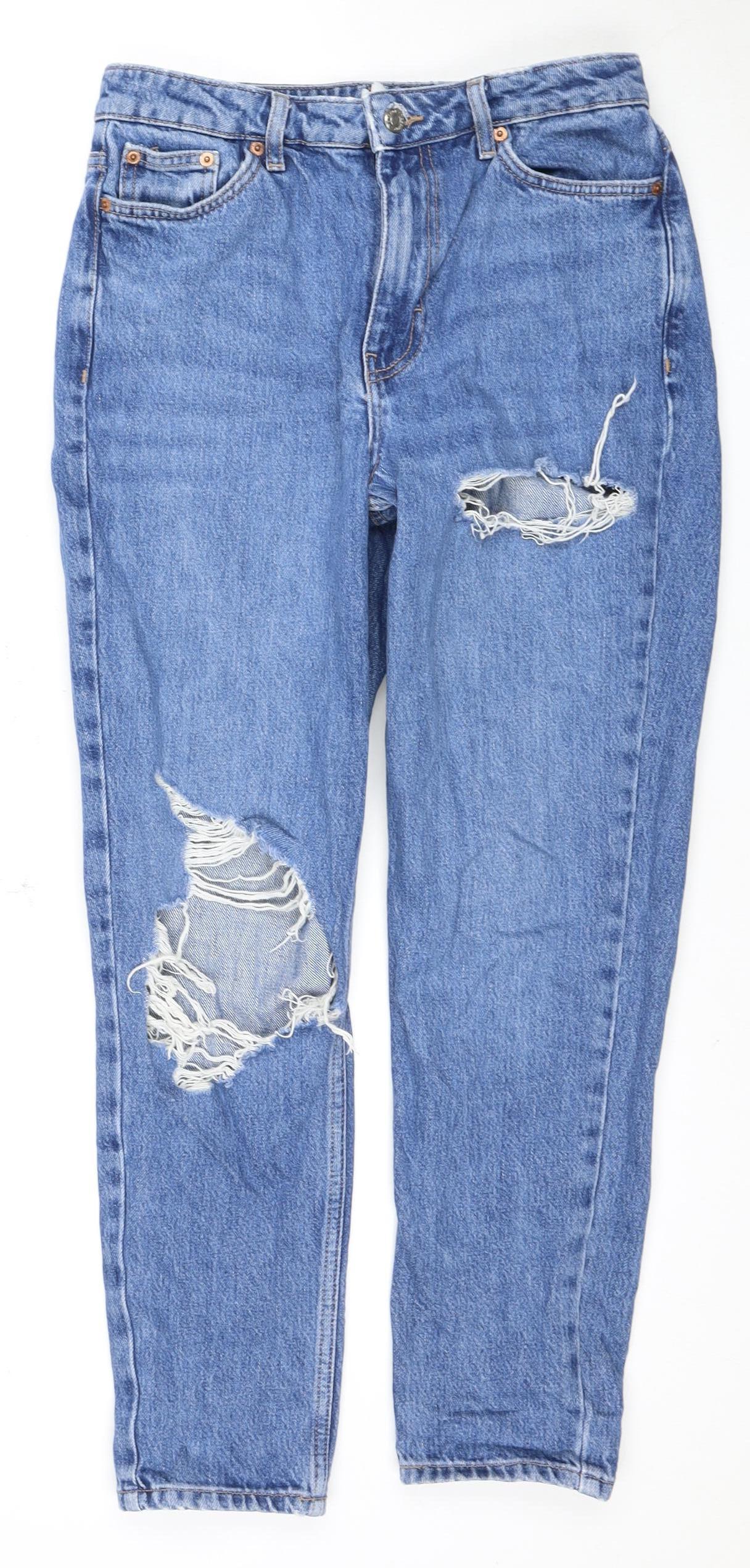 Topshop Blue Boyfriend Jeans, Size 10, Distressed