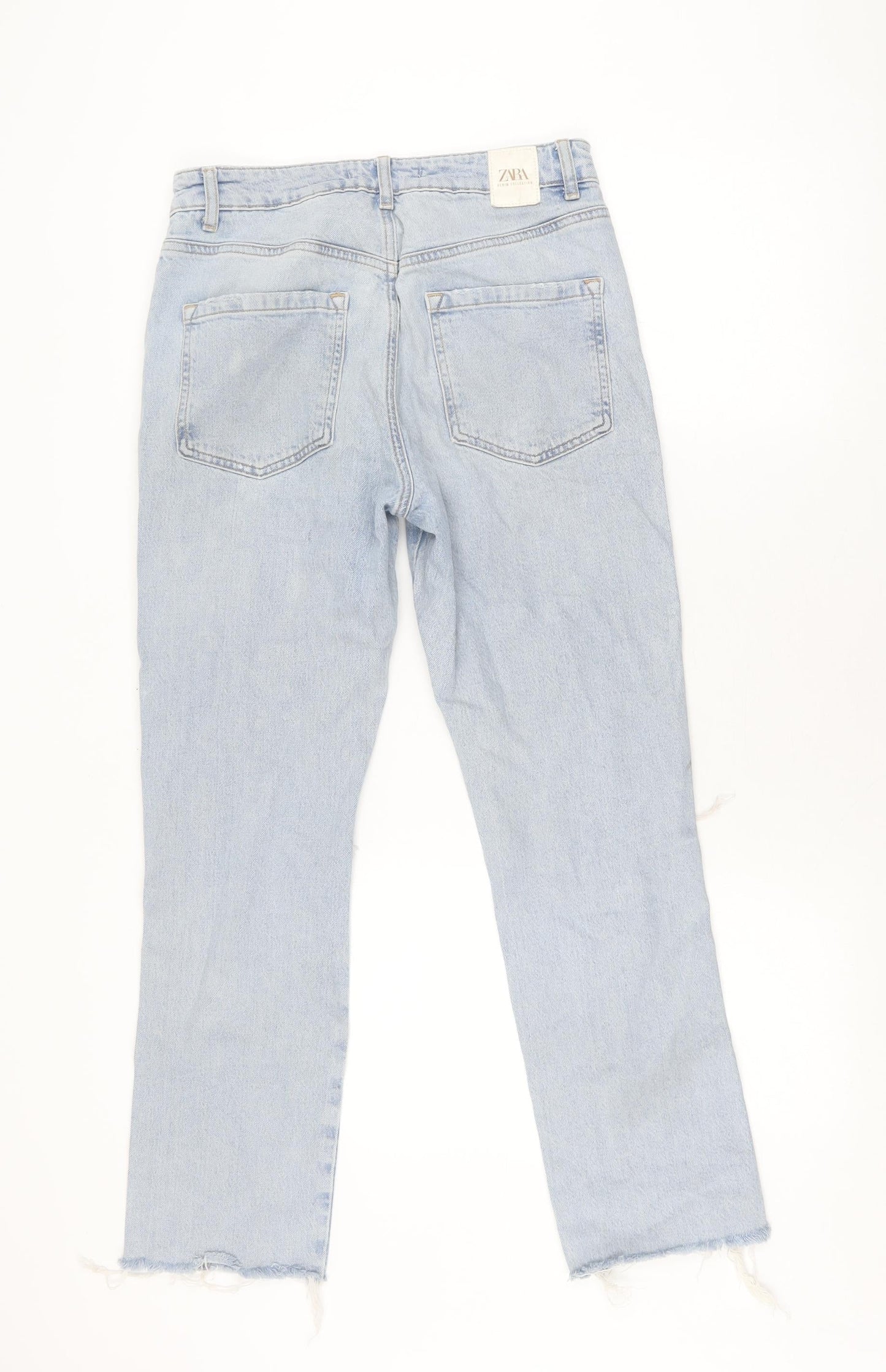 Zara Women's Blue Straight Jeans Size 8, Distressed