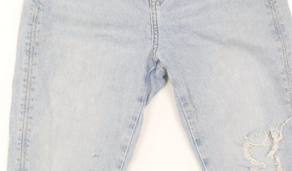 Zara Women's Blue Straight Jeans Size 8, Distressed