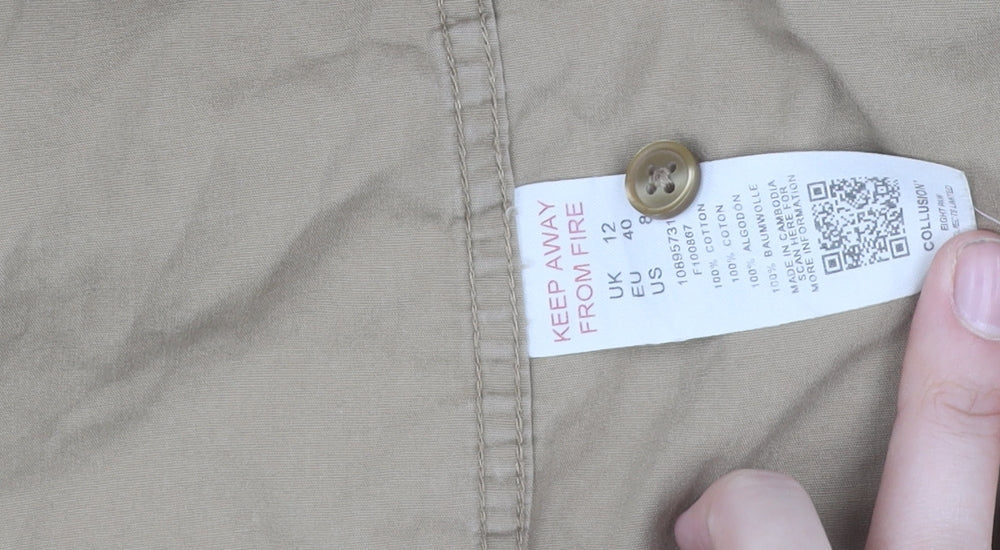 Womens UK Size 12 COLLUSION Beige Basic Button-Up