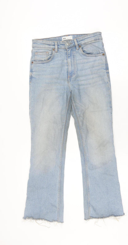 Zara Women's Blue Straight Jeans Size 8 with Fringe