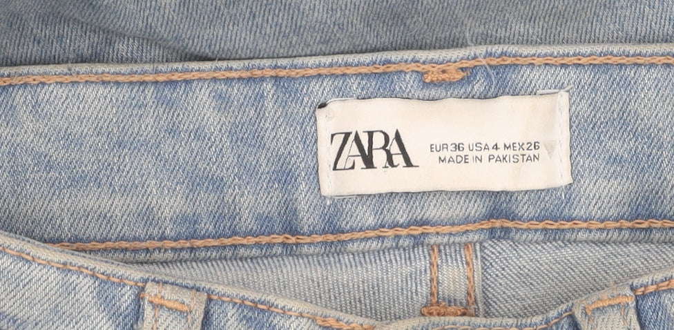 Zara Women's Blue Straight Jeans Size 8 with Fringe