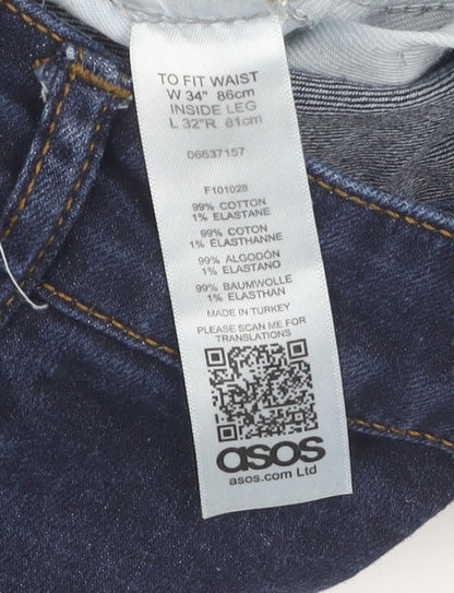 ASOS Men's Blue Skinny Jeans, Size 34, Dark Denim