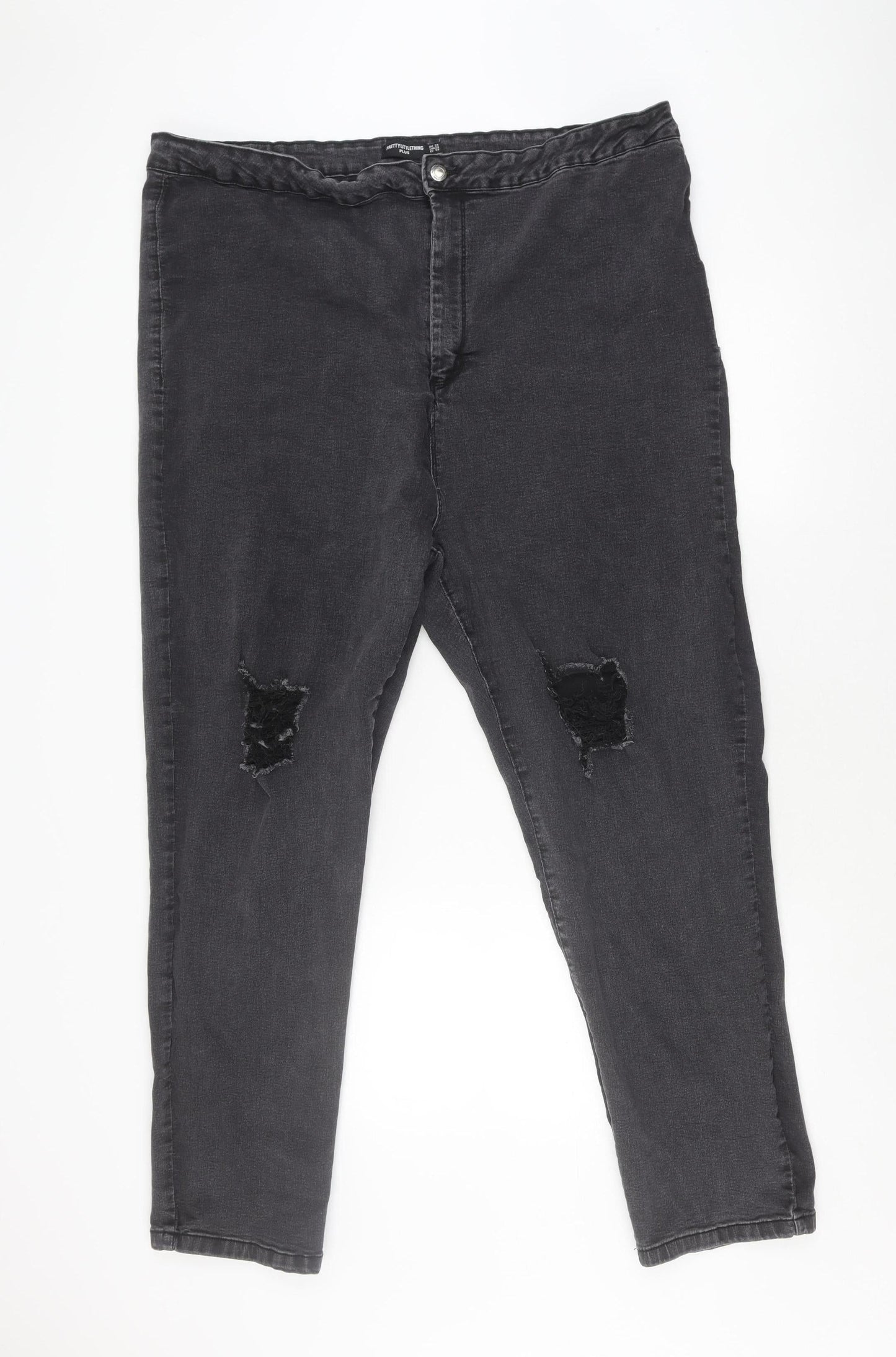 PrettyLittleThing Women's Black Distressed Jeans Size 28