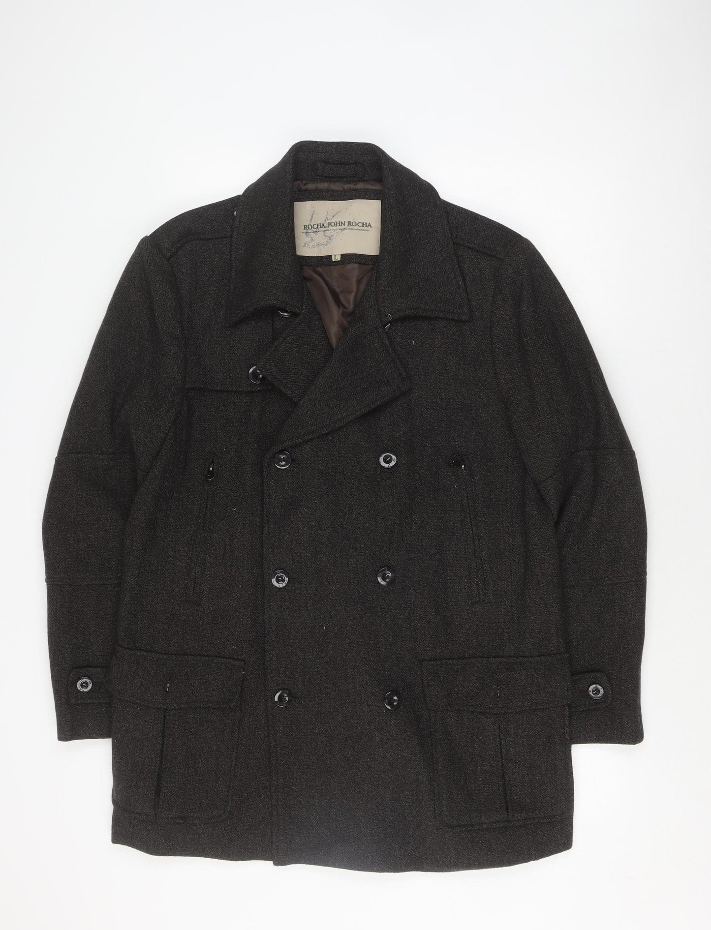 Mens UK Size L Rocha John Rocha Black Pea Coat