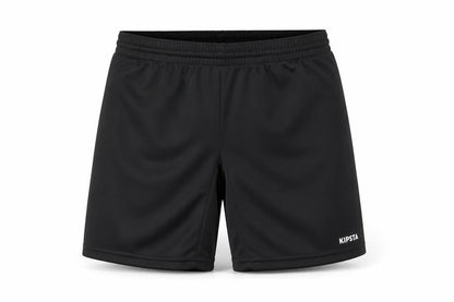 Front view of Decathlon boys’ black athletic shorts, size 10-11, years