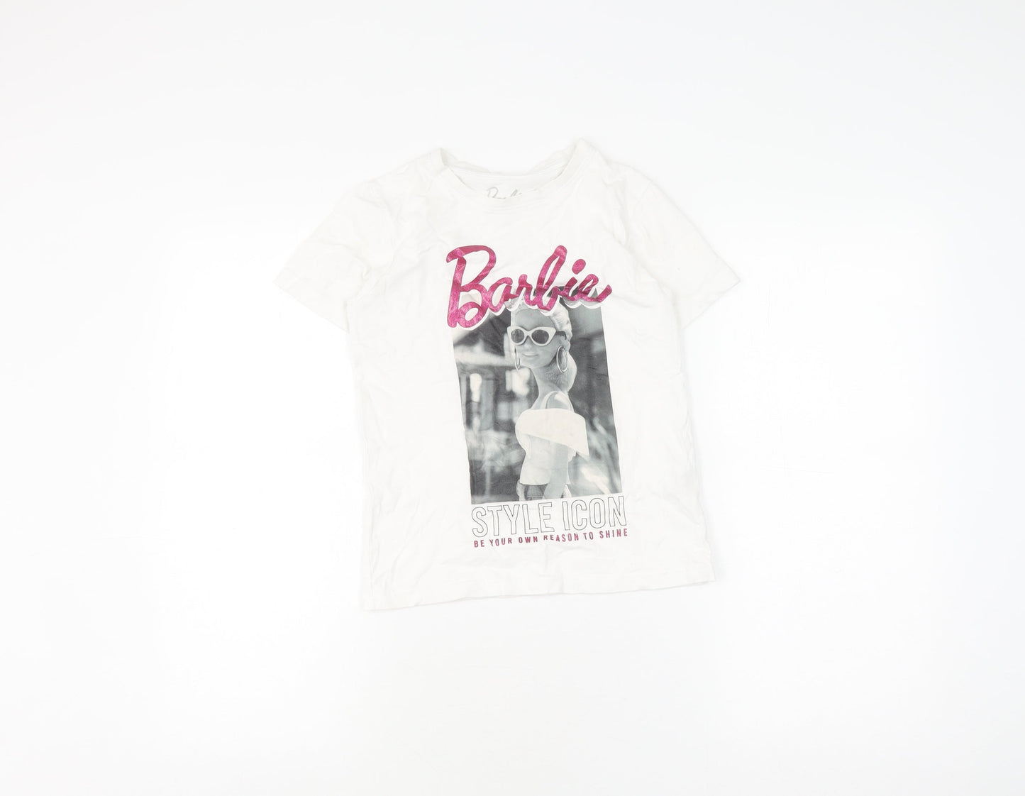 Barbie Girls White T-Shirt 7-8 Years, Graphic Print Jersey