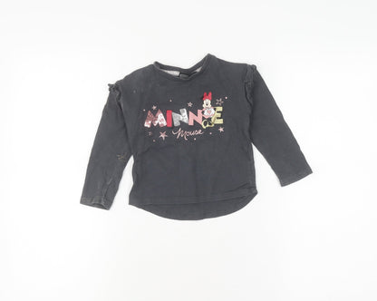 Disney at Primark Girls Black Minnie Mouse Long Sleeve T-Shirt 2-3 Years