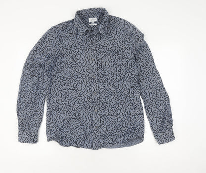 Next Men's Blue Geometric Shirt M Long Sleeve Collared