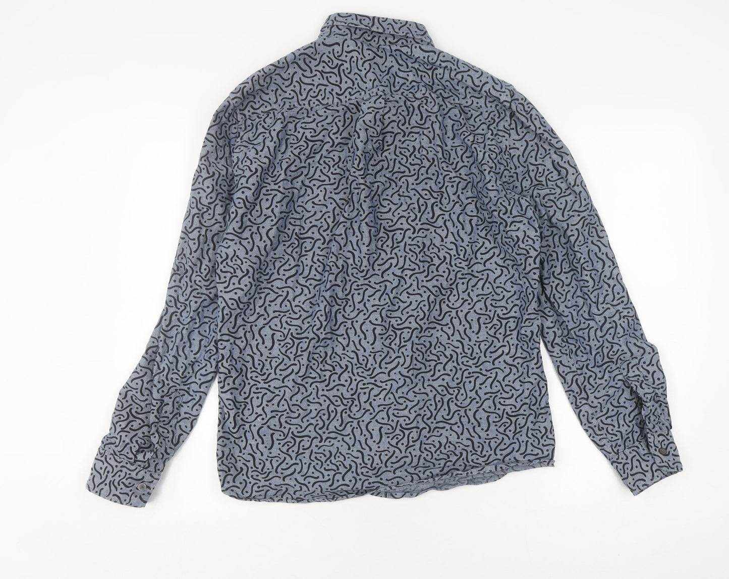 Next Men's Blue Geometric Shirt M Long Sleeve Collared