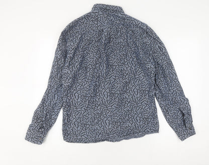 Next Men's Blue Geometric Shirt M Long Sleeve Collared