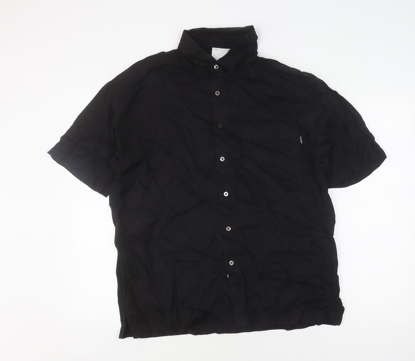 Peacebird Men's Black Graphic Print Short Sleeve Shirt L