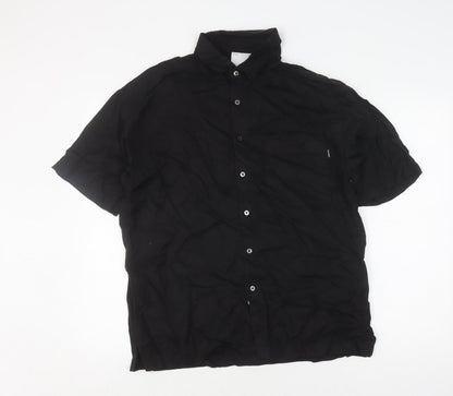 Peacebird Men's Black Graphic Print Short Sleeve Shirt L
