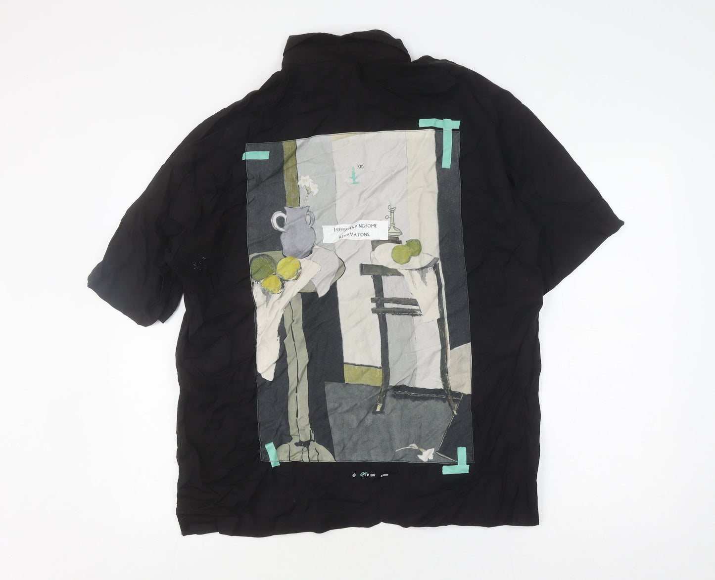 Peacebird Men's Black Graphic Print Short Sleeve Shirt L