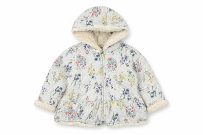 Front view of Next unisex floral puffer jacket 12-18m multicoloured hooded coat