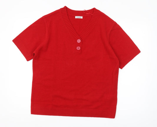 Damart Women's Red Henley Knit Jumper Size L