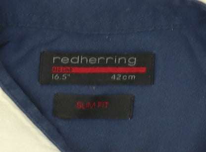 Red Herring Men's Blue Slim Fit Long Sleeve Shirt