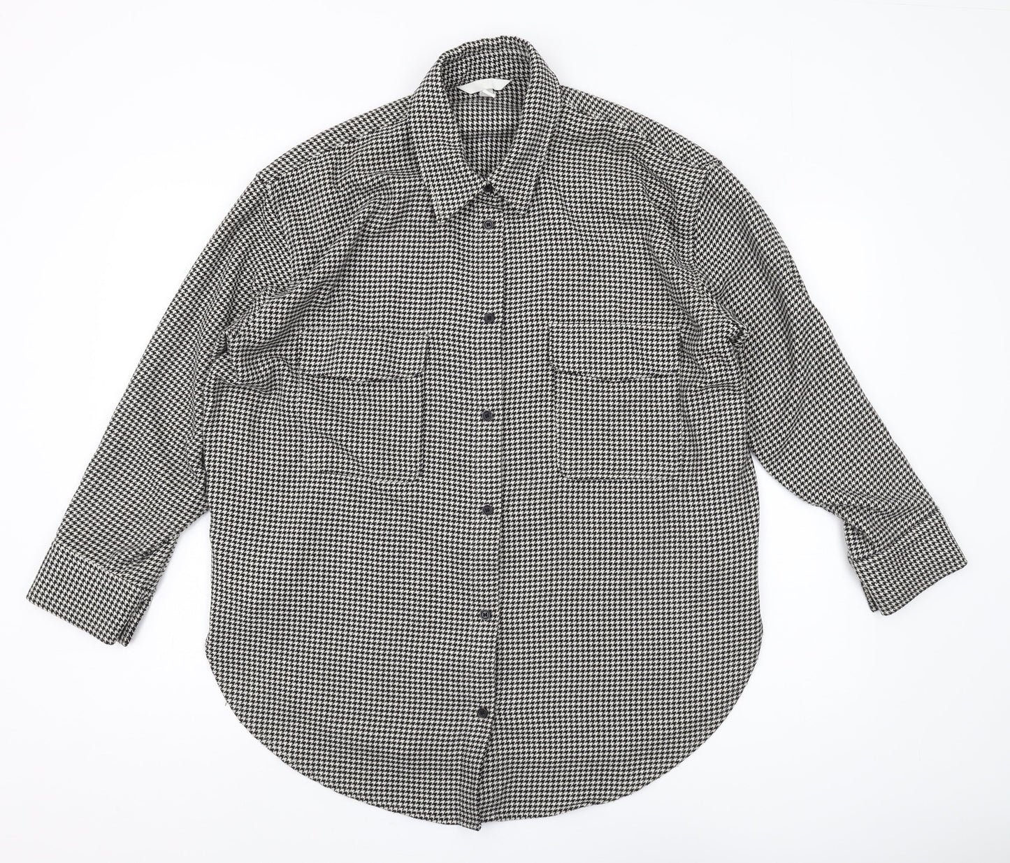 H&M Men's M Black White Geometric Long Sleeve Shirt