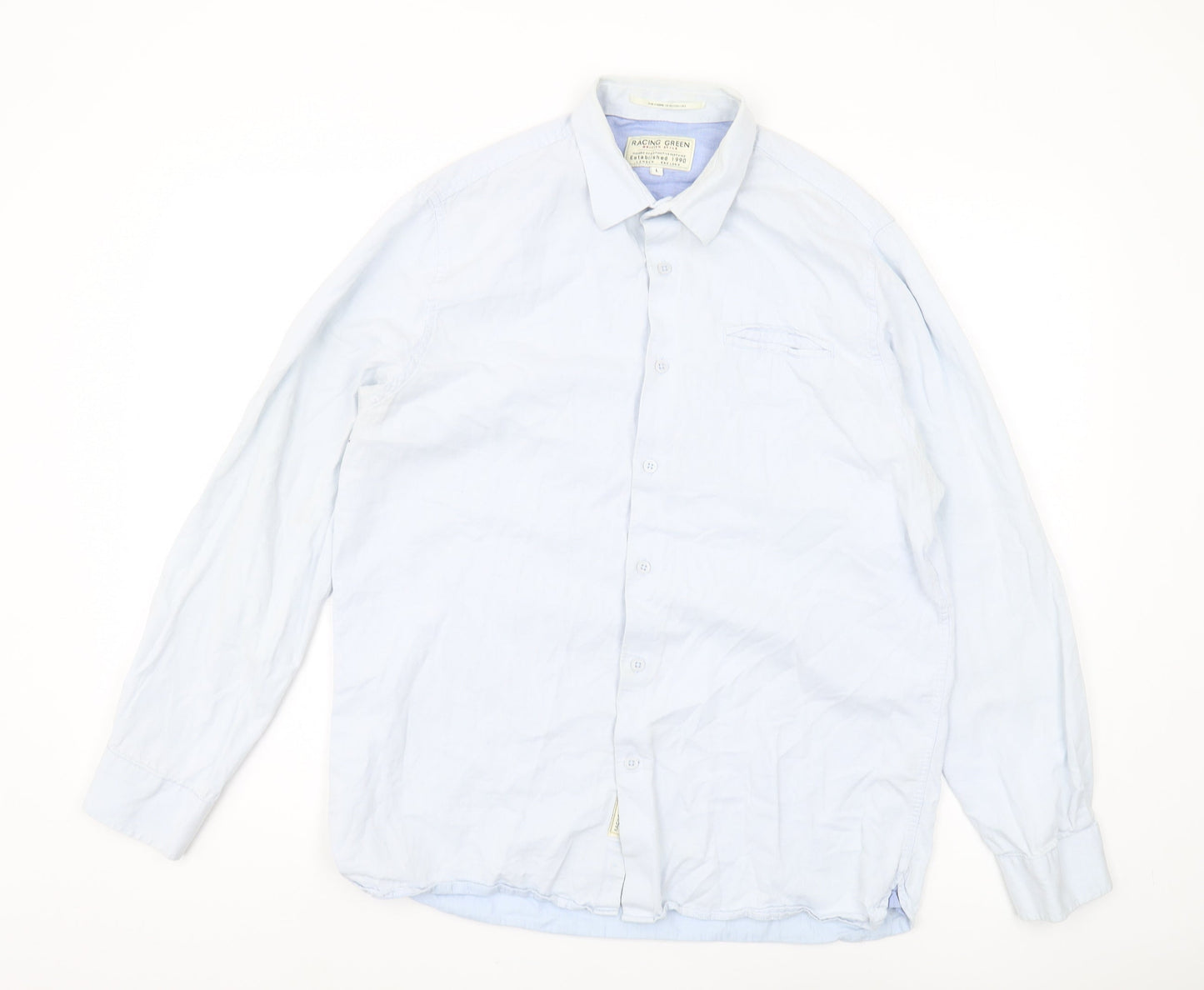 Racing Green Men's Blue Regular Fit Shirt, L, Casual Classic