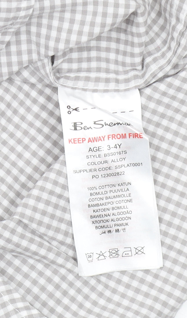 Ben Sherman Boys Grey Check Button-Up Shirt 3-4 Years