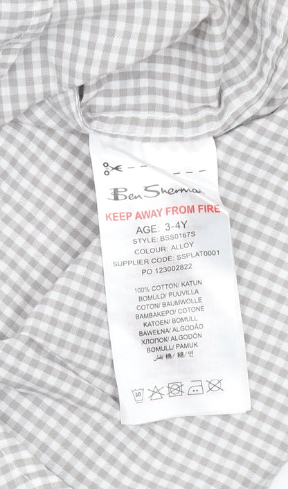 Ben Sherman Boys Grey Check Button-Up Shirt 3-4 Years