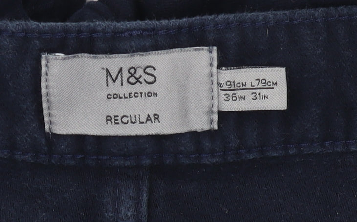 Marks and Spencer Men's Blue Trousers, Size 36, Regular Fit