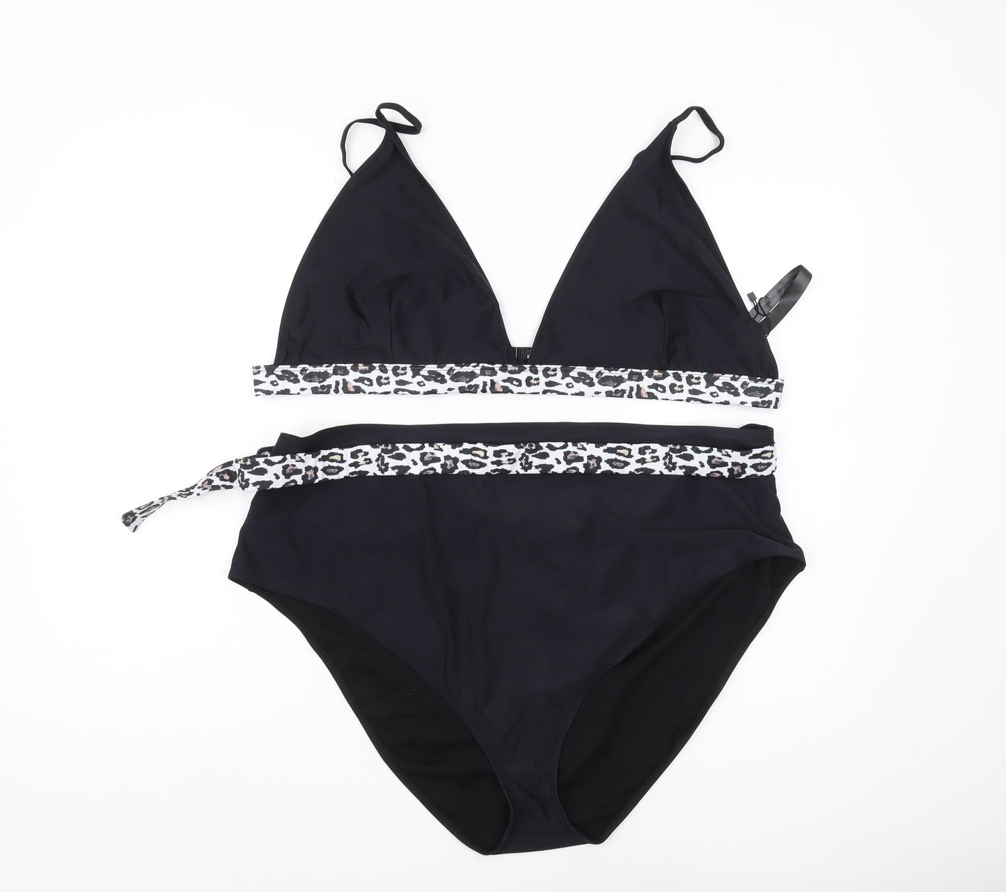 Boohoo Plus Black Animal Print Triangle Bikini
