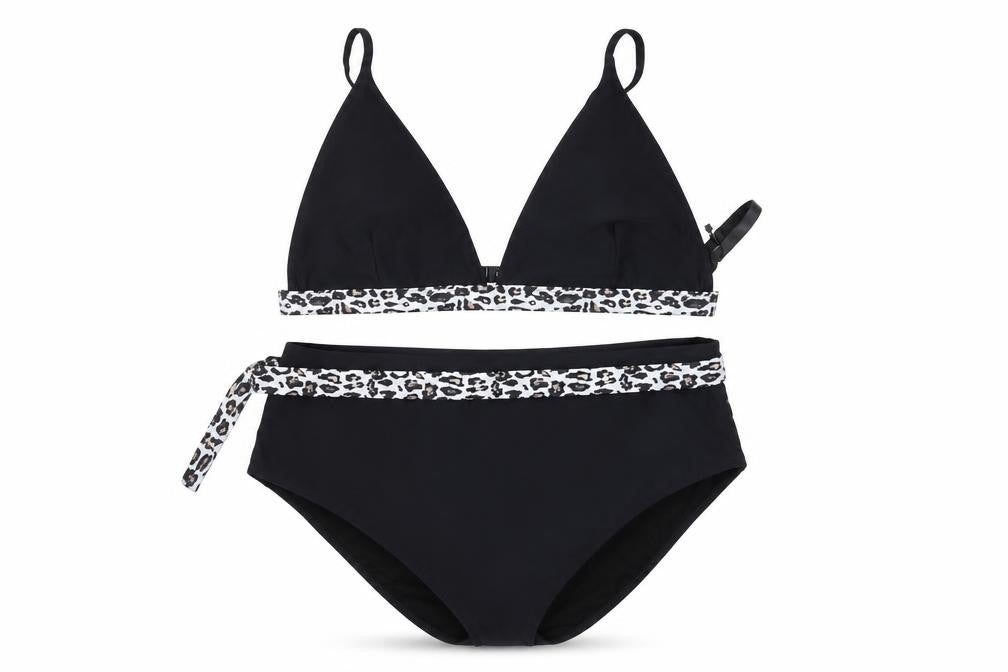 Front view of Boohoo Plus Black Animal Print Triangle Bikini