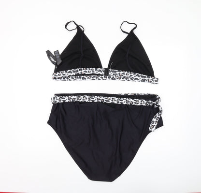 Boohoo Plus Black Animal Print Triangle Bikini