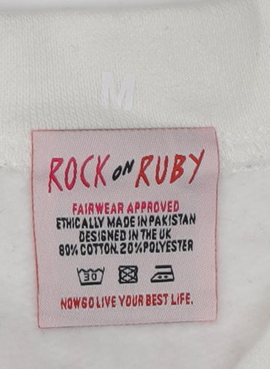 Rock on Ruby Women White Pullover Sweatshirt M