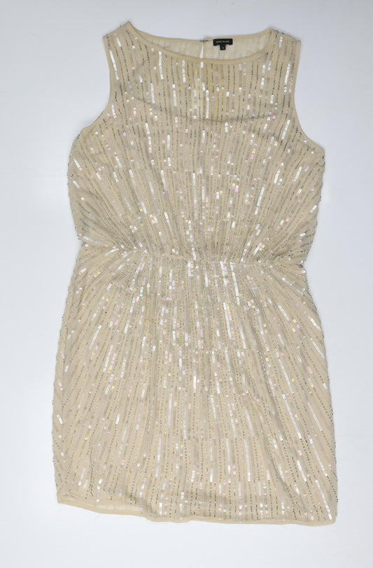 River Island Women Beige Short Sequin Sheath Dress Size 16