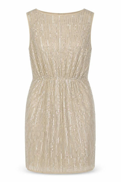 River Island Women Beige Short Sequin Sheath Dress Size 16