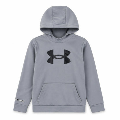 Front view of Under Armour unisex kids grey hoodie m pullover