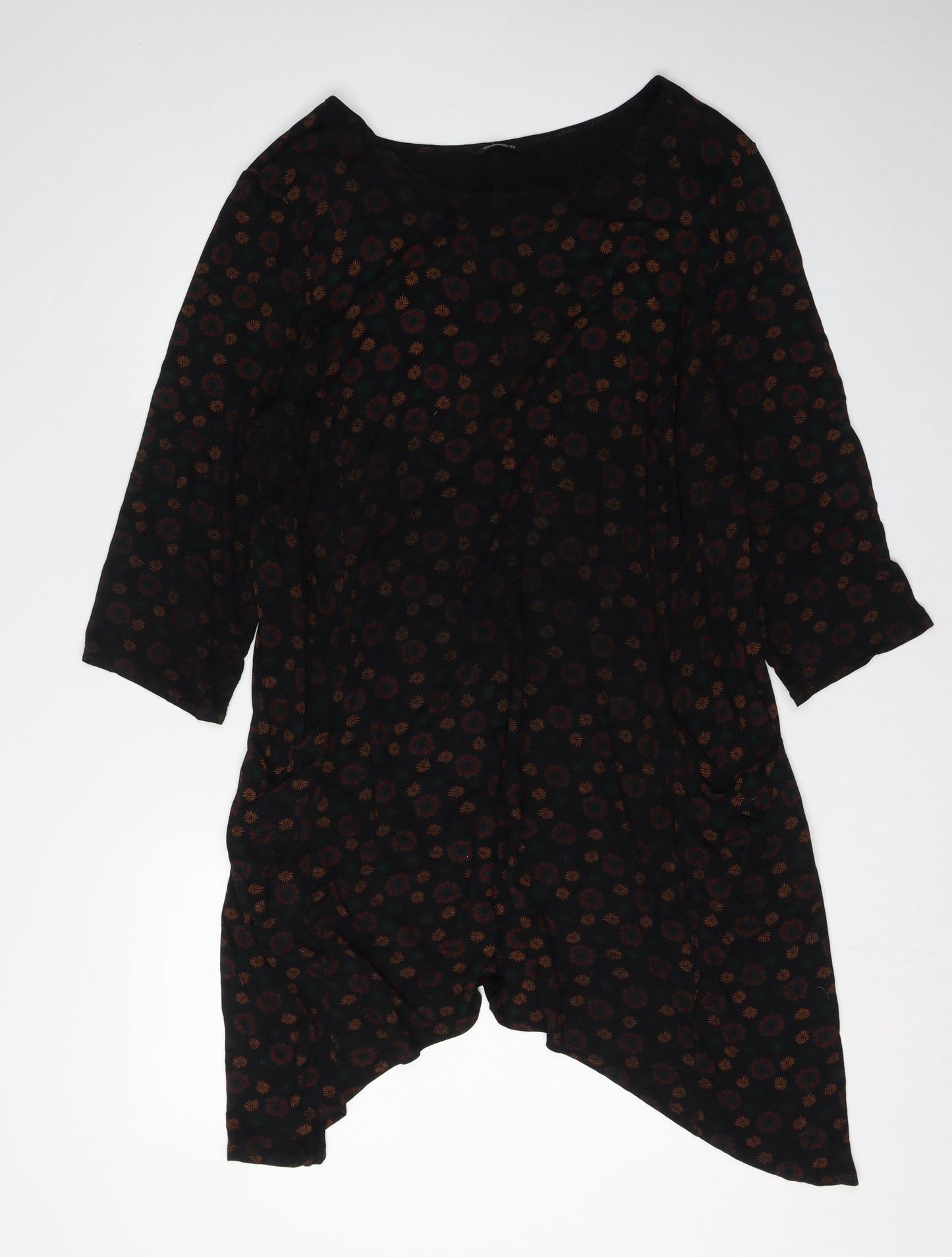 Roman Women's Black Asymmetric Floral Dress, Size 20