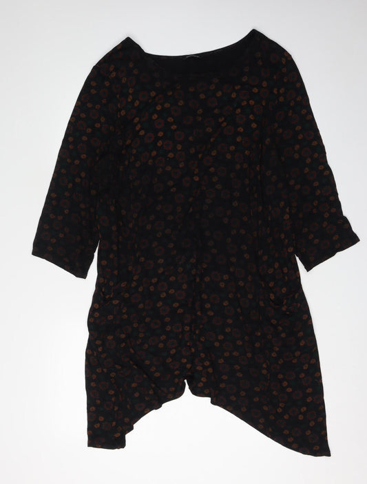 Roman Women's Black Asymmetric Floral Dress, Size 20