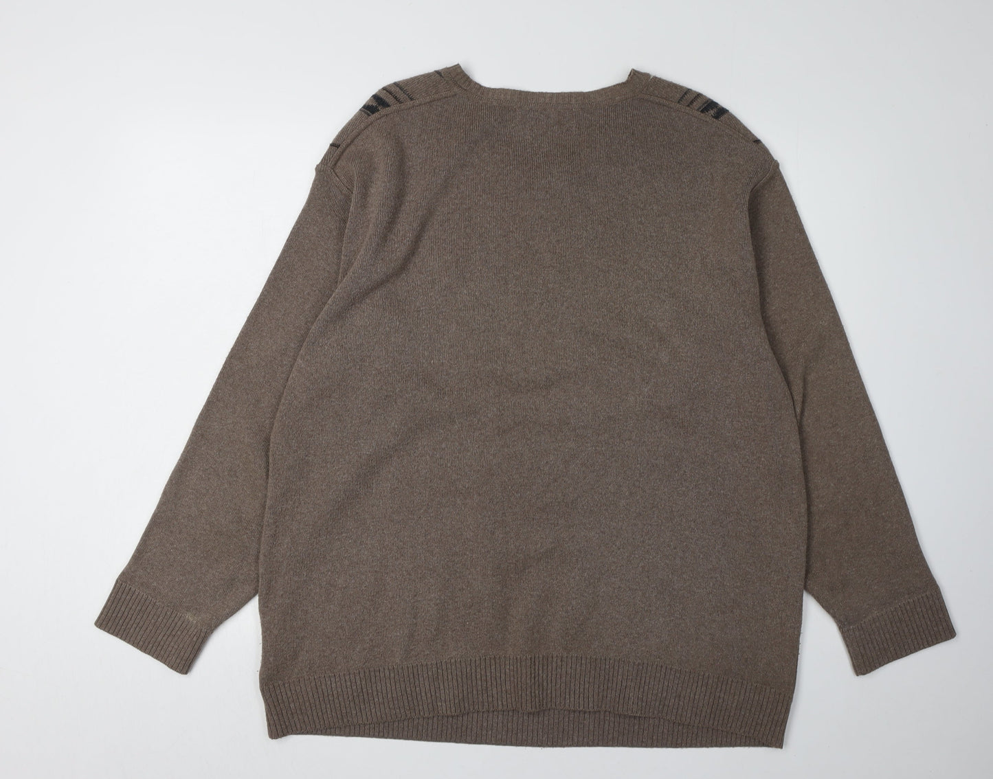 EWM Men's Brown Striped V-Neck Pullover Jumper L