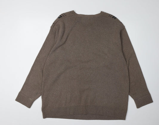 EWM Men's Brown Striped V-Neck Pullover Jumper L