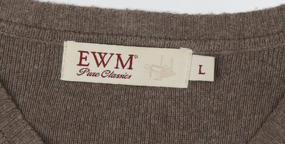 EWM Men's Brown Striped V-Neck Pullover Jumper L