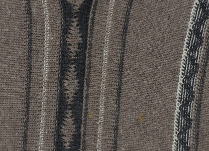 EWM Men's Brown Striped V-Neck Pullover Jumper L