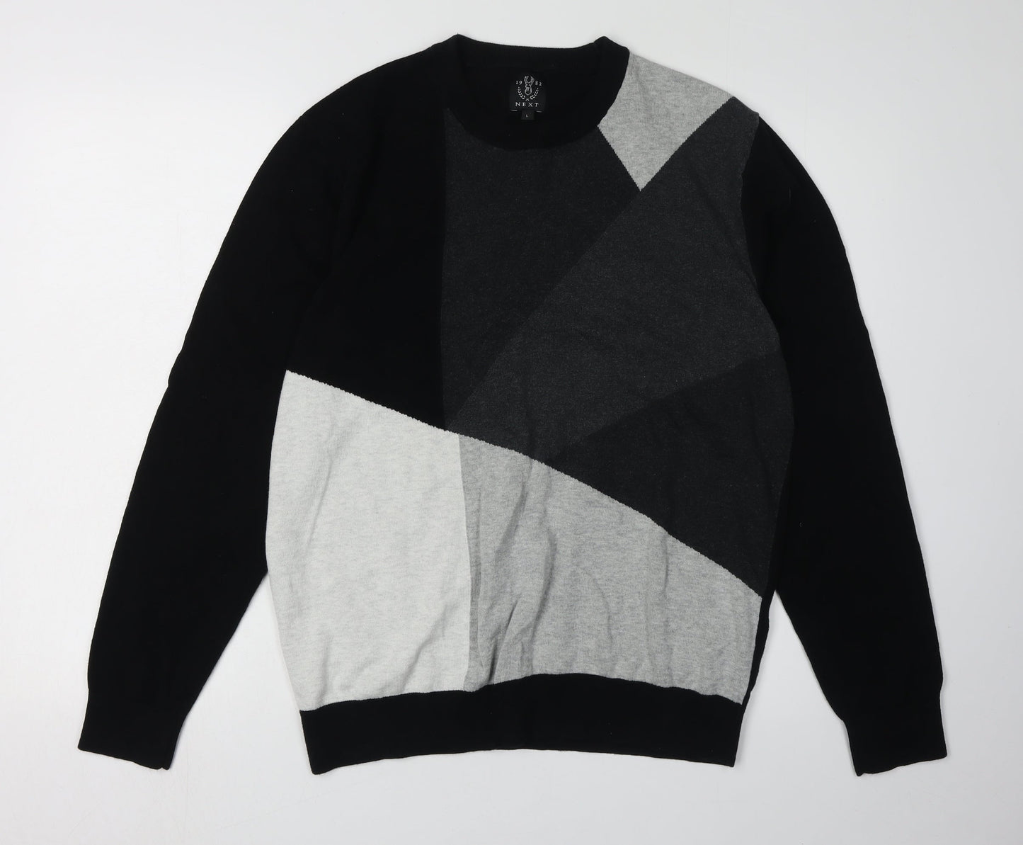 Next Men's Black Geometric Pullover Jumper, Size L