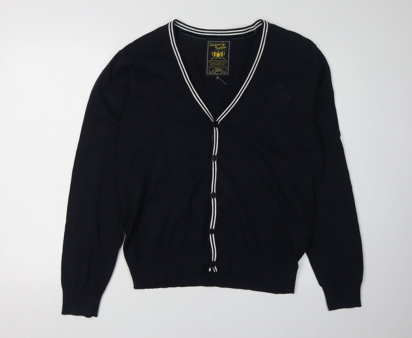 Ambrose & Jackson Men's Black Cardigan, M, V-Neck, Cotton