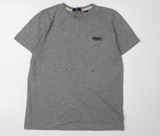 Superdry Men's Grey Logo T-Shirt, Size L, Crew Neck