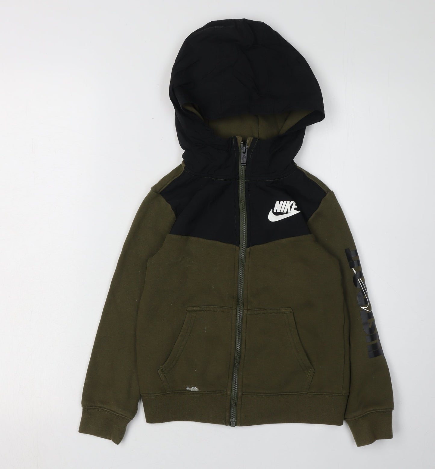 Nike Boys Green Black Full Zip Hoodie, Size 6