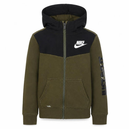 Front view of Nike boys’ green black full zip hoodie, size 6